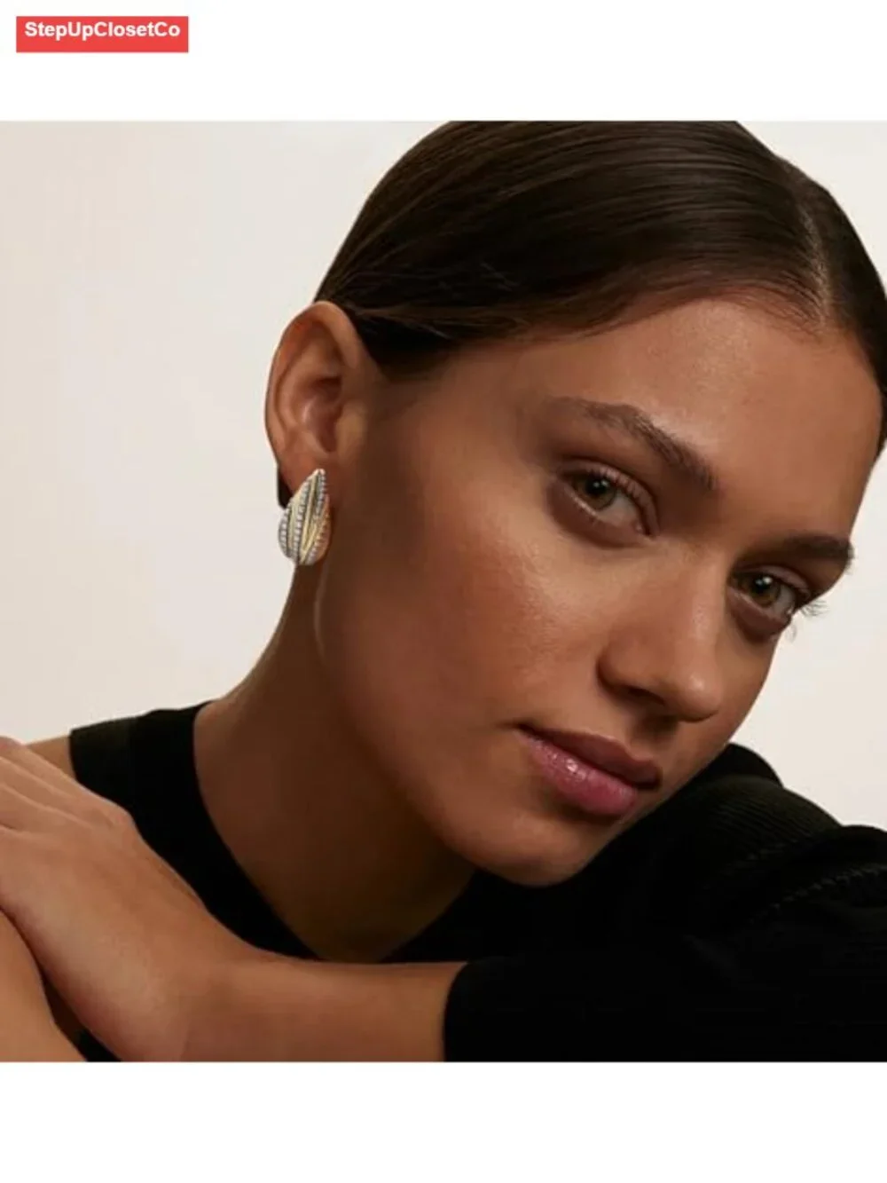 Two-Tone Triple Band Hoop Earrings - Gold Silver Plated Textured Statement Hoops